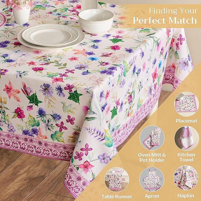 Maison d' Hermine Table Cloth Rectangle Table 100% Cotton 60 x 108 Inches Tablecloth Reusable Decorative Everyday Use for Dining Room, Farmhouse, Home, Party, Festive & Wedding Spring Summer - Chardon