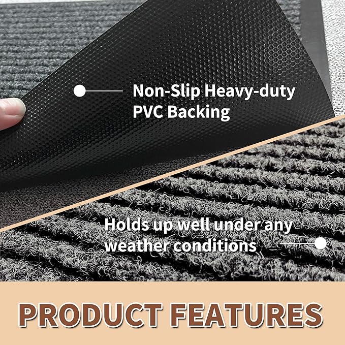 Front Door Mat Outdoor, Non-Slip and Heavy Duty Welcome Mat, Low Profile Easy Clean Indoor Outdoor Doormat for Patio Entryway with Durable PVC Backing.(Dark Grey 47"x31")