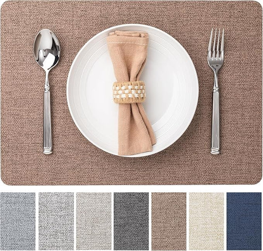 Faux Leather Placemats Set of 12 Vinyl Washable Wipeable Table Mats for Kitchen Dining Table Heat Resistant Waterproof Modern Indoor/Outdoor Placemats Non-Slip Easy Clean Place Mats (Cocoa)