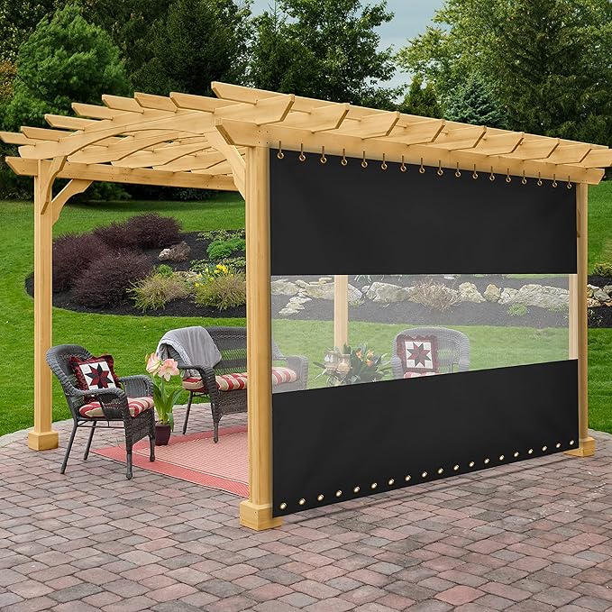 Covers & all Outdoor Clear Panel Curtain, 12 oz Vinyl Outdor Curtains for Patio, Waterproof & Weather Resistant Tarp with Brass Grommets for Pergola, Porch, Gazebos, Balcony (15' H X 8' W feet, Black)