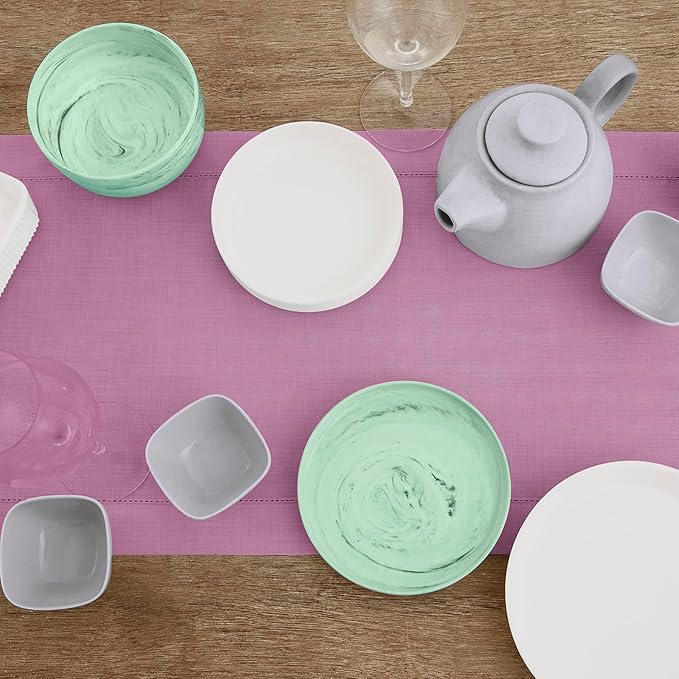 Solino Home Linen Table Runner 108 Inches Long - Classic Hemstitch 100% Pure Linen Violet Dining Table Runner 14 x 108 Inch for Valentines, Spring, Easter