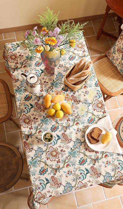 Linen Colorful Vintage Small Square Tablecloth,Indian Block Print Colorfast Durable Table Cloth,Decor Table Cover for Kitchen,Dining,Tea Party,Thanksgiving,Christmas,55"*55"-Mangala
