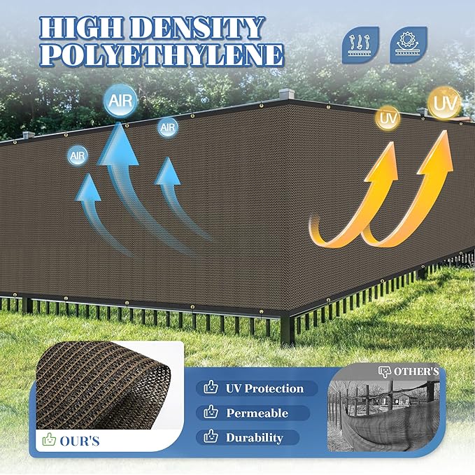 ECOOPTS 8'x109' Privacy Fence Screen Windscreen with Copper Grommets, Fit for Commercial Fence and Residential Garden Outdoor 90% UV Blockage, Cable Zip Ties Included (Brown)