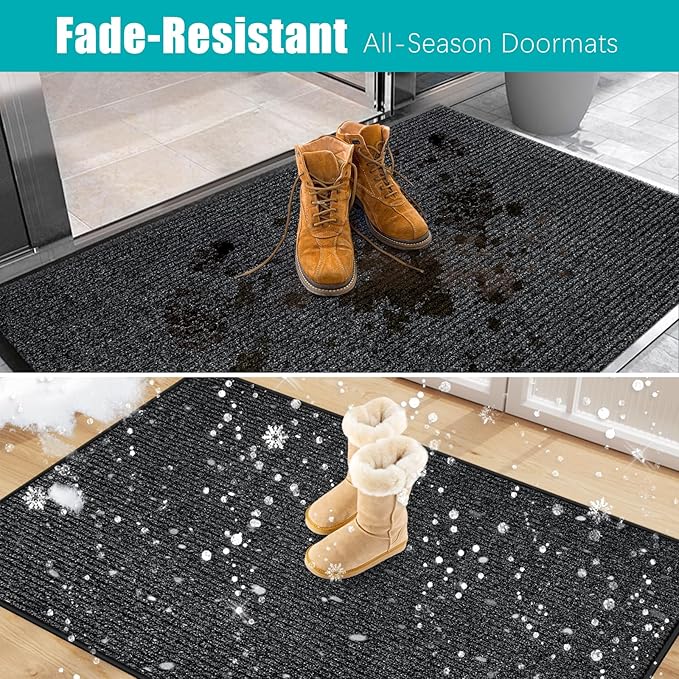 Azadx 4'x8' Indoor Outdoor Door Mat Heavy Duty Front Door Mat Ultra Absorbent Muddy Dirt Resist Welcome Door Mats Non-Slip Backing Entrance Mat for Home Commercial Outdoor Entrance Floor Mat