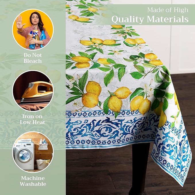 Maison d' Hermine Table Cloth Rectangle Table 100% Cotton 54 x 72 Inches Tablecloth Reusable Decorative Everyday Use for Dining Room, Farmhouse, Home, Party, Festive & Wedding Spring Summer - Cedrat