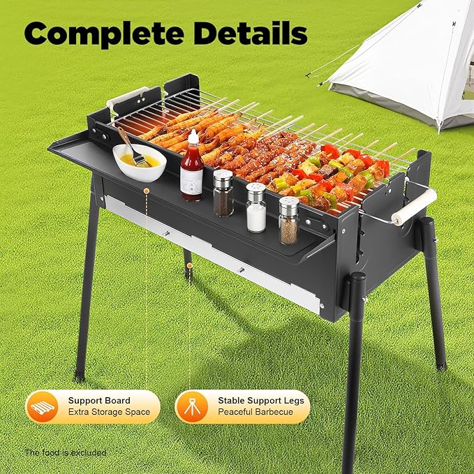 Foldable Charcoal Grills, Hibachi BBQ Portable charcoal grill, Height Adjustable Barbecue Grill for Camping Garden Backyard Party Picnic Travel Outdoor Cooking Hiking Beach