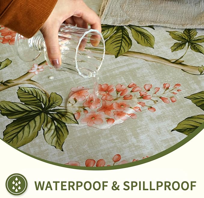 Rectangle Picnic Table Cloth, Elastic Waterproof Fitted Vinyl Tablecloths for 5 Foot Tables, Wipeable Flannel Backed Table Covers for Dining, Camping, Outdoor(Flower,30"x60")
