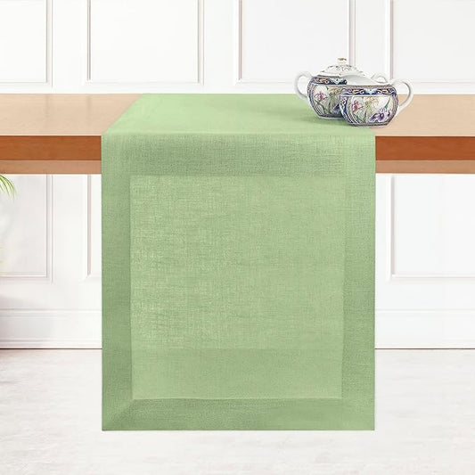 D'Moksha Homes Linen Table Runner 48 Inches - 100% Pure Linen Sage Green Table Runner 14 x 48 Inch for Coffee Tables, Dresser, Winter, Holiday - Machine Washable