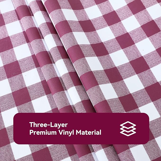 Romanstile Rectangle Vinyl Tablecloth, 100% Waterproof Buffalo Gingham Plastic Table Cloth, Heavy Duty Wipeable Checkered Table Covers for Outdoor, Camping, Picnic, Patio - 54 x 108, Burgundy