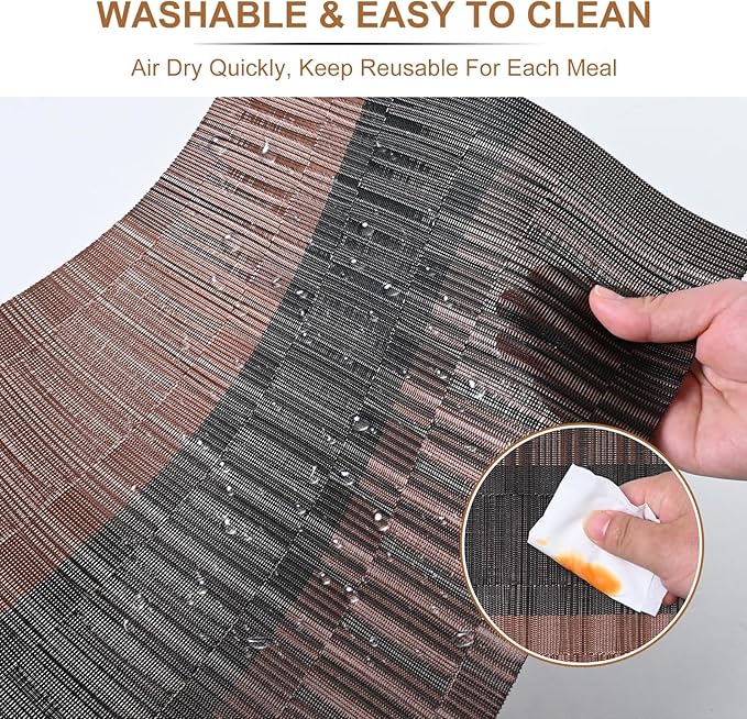 BETEAM Placemats Set of 6, Woven Vinyl Placemat for Dining Table Washable Wipeable Kitchen Place Mats Durable Indoor Outdoor Table Mats