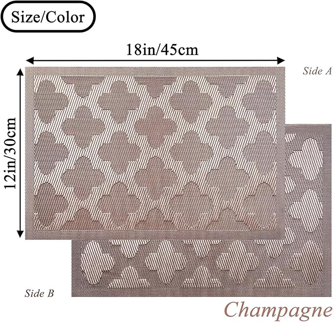 Vinyl Placemats Set of 4, Easy to Clean Plastic Washable Table Mats Heat-Resistant Placemats for Dinner Table (Champagne)