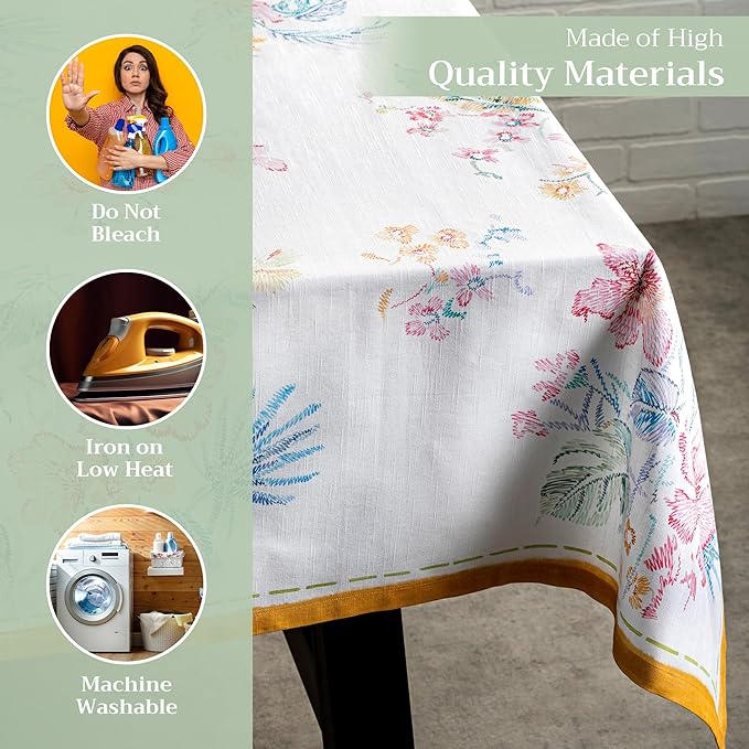 Maison d' Hermine Table Cloth Square Table 100% Cotton 54 x 54 Inches Tablecloth Reusable Decorative for Dining Room, Farmhouse, Home, Party, Festive & Wedding Spring Summer - Paradise Island