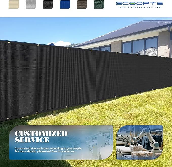 ECOOPTS 8'x284' Privacy Fence Screen Windscreen with Copper Grommets, Fit for Commercial Fence and Residential Garden Outdoor 90% UV Blockage, Cable Zip Ties Included (Black)