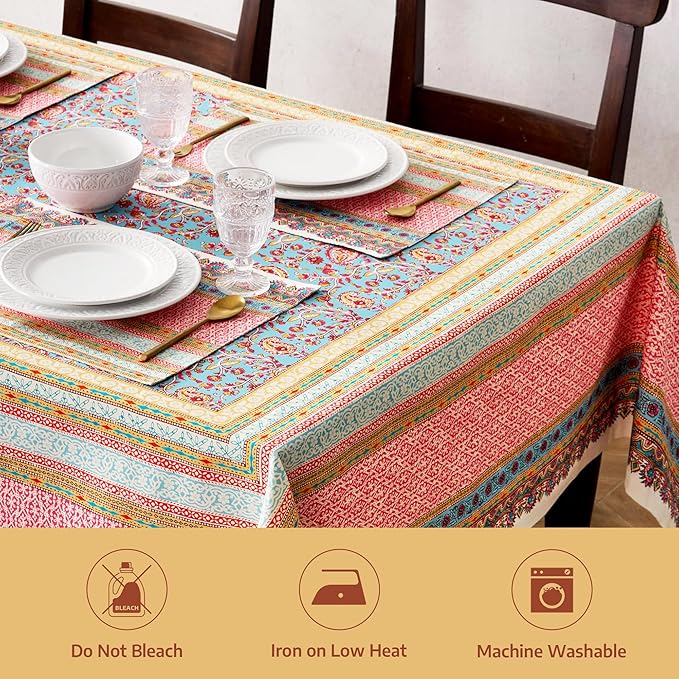 Maison d' Hermine Premium Table Cloth Rectangle Table 100% Combed Cotton 108 x 70 Inches Tablecloth Reusable Decorative for Dining Room, Farmhouse, Home, Party, Festive & Wedding - Lauris