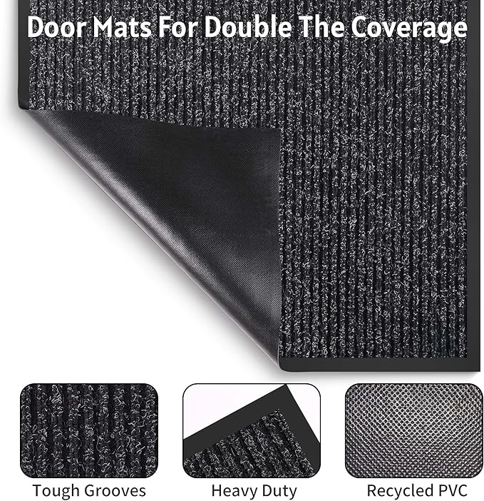 Front Door Mat Indoor Outdoor Entrance, 36" x 48" All-Season Heavy Duty Waterproof Doormat, Non-Slip Absorbent Entryway Mat, Easy to Clean, Low Profile Commercial Floor Mat for Indoor Outdoor