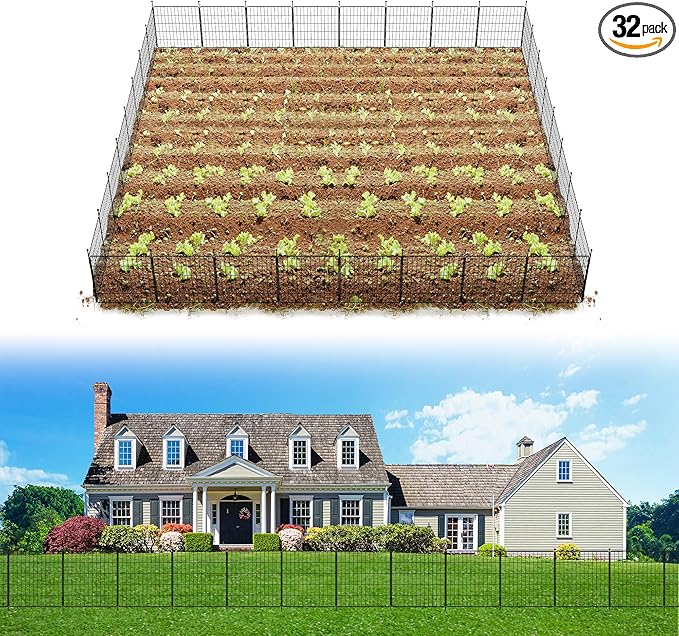 FXW Decorative Garden Fence for Yard - 24in(H) x 59.2ft(L) 32 Panels - Metal Fencing Panels - Animal Barrier Border for Dogs & Rabbits, Flower & Plant Edging