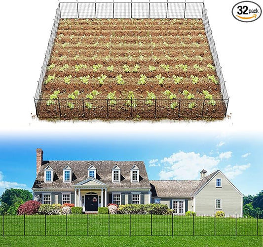 FXW Decorative Garden Fence for Yard - 24in(H) x 59.2ft(L) 32 Panels - Metal Fencing Panels - Animal Barrier Border for Dogs & Rabbits, Flower & Plant Edging