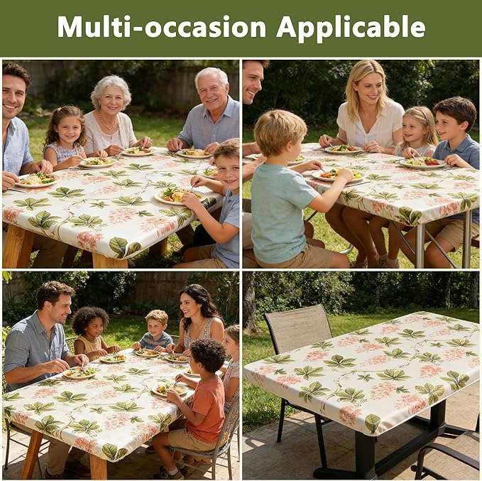 Rectangle Picnic Table Cloth, Elastic Waterproof Fitted Vinyl Tablecloths for 5 Foot Tables, Wipeable Flannel Backed Table Covers for Dining, Camping, Outdoor(Flower,30"x60")
