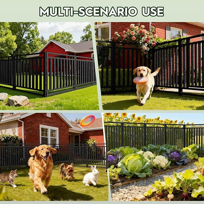 Garden Fence 32in (H) x 90ft (L), 35 Panels + 5 Gates, Durable Outdoor Yard Barrier, Secure Garden Fencing Weather-Resistant Fence Ideal for Pets, Privacy & Decoration, Black Silver