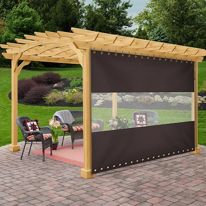 Covers & all Outdoor Clear Panel Curtain, 12 oz Vinyl Outdor Curtains for Patio, Waterproof & Weather Resistant Tarp with Brass Grommets for Pergola, Porch, Gazebos, Balcony (9'H x 15'W Feet, Coffee)