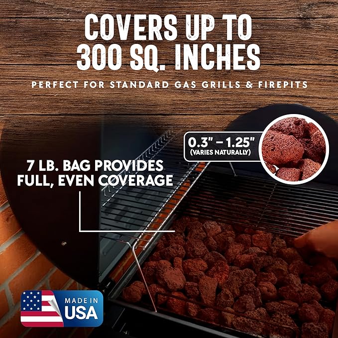 7lb Natural Volcanic Lava Rocks for Gas Fire Pit & Grill – Stones for Indoor/Outdoor Propane Fireplaces – Even Heat Distribution, Reduces Flare Ups Lava Rock by FryOilSaver Co. (Pack of 1)