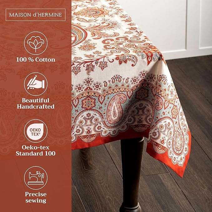 Maison d' Hermine Table Cloth Rectangle Table 100% Cotton 60 x 120 Inches Fall Tablecloth Reusable Everyday Use for Thanksgiving Christmas Decorations Dining Farmhouse Party (Cachemire)
