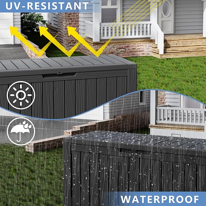 80 Gallon Outdoor Storage Box – Resin Deck Box with Lockable Lid, Waterproof Patio Furniture Storage for Tools, Garden & Yard Organization (Black)