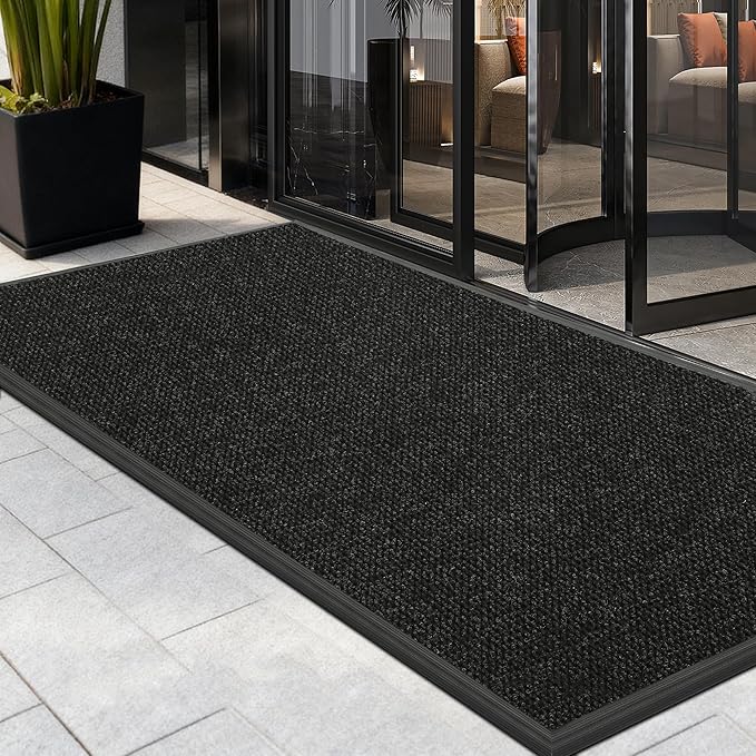 3' X 10' Commercial Outdoor Doormats Customized Sizes,Thick Heavy Duty Rubber Door Mat Indoor Outside, 0.35" Low Profile All-Weather Waterproof Matt for Garage Floor Patio Porch Entrance Entryway