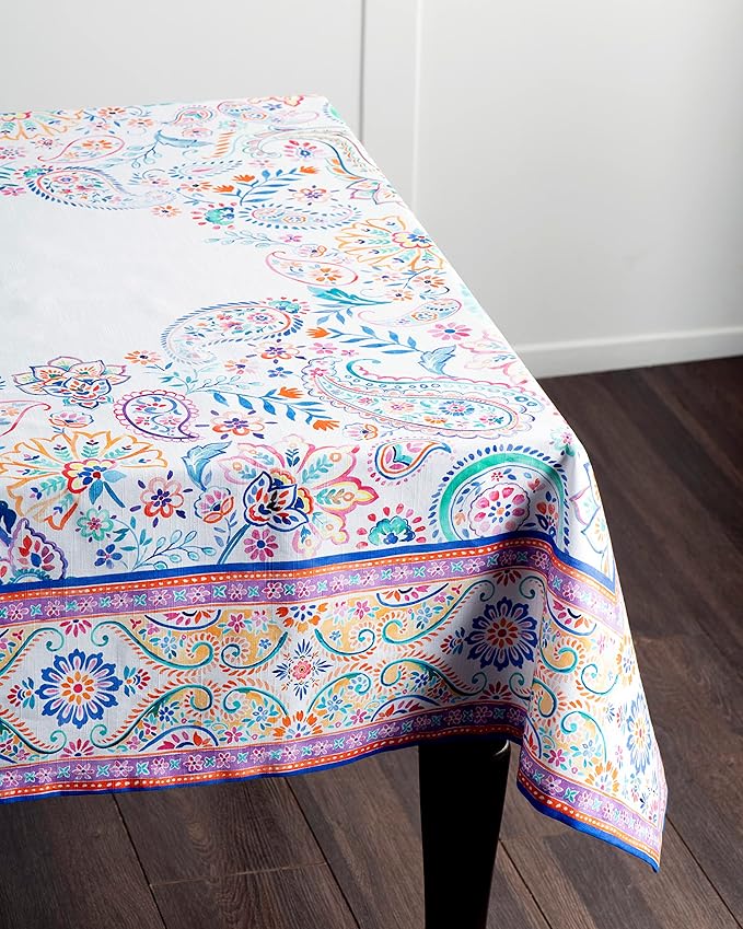 Maison d' Hermine Table Cloth Rectangle Table 100% Cotton 70 x 120 Inches Tablecloth Reusable Decorative for Dining Room, Farmhouse, Home, Party, Festive & Wedding Spring Summer - Indian Floral