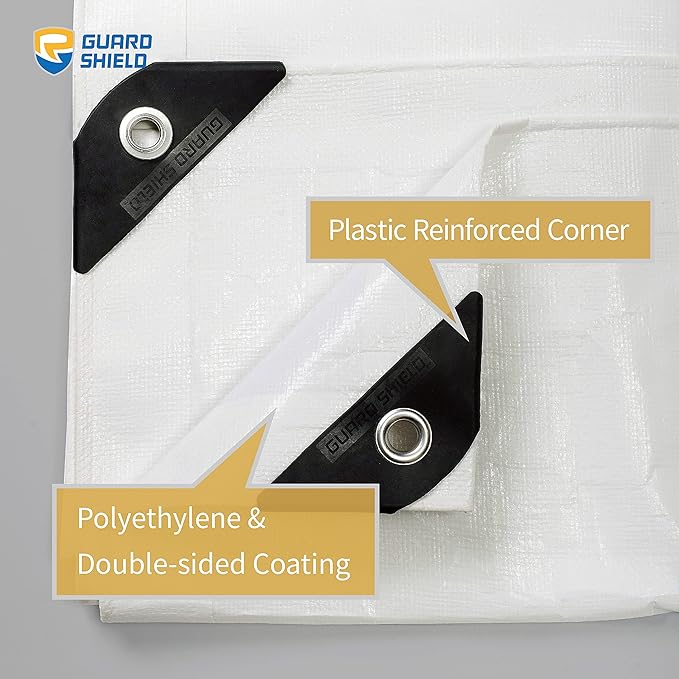 GUARD SHIELD Tarps Heavy Duty Waterproof 16x20 Feet White Poly Tarp Cover Outdoor Thick UV Resistant Tarpaulin with Grommets 10mil (2-Pack)