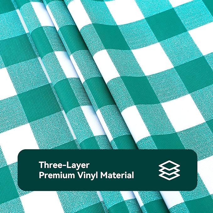 Romanstile Rectangle Vinyl Tablecloth, 100% Waterproof Buffalo Gingham Plastic Table Cloth, Heavy Duty Wipeable Checkered Table Covers for Outdoor, Camping, Picnic, Patio - 60 x 120, Teal Green