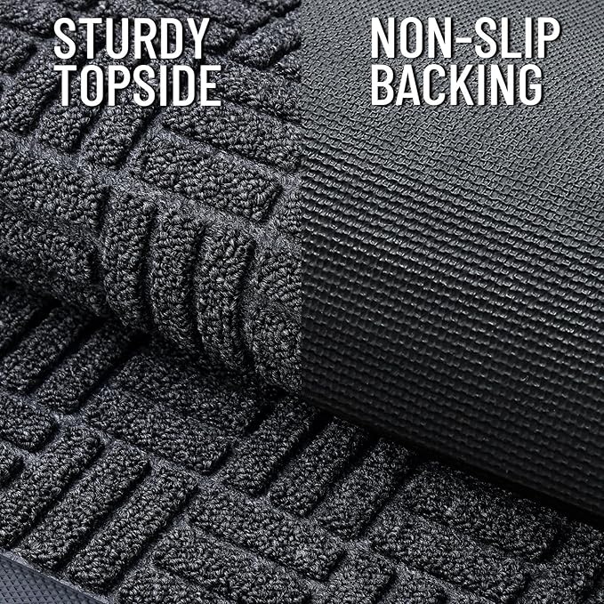 OLANLY Front Door Mat Outside Entrance 29.5x17, Absorbent, Heavy Duty Sturdy Natural Rubber Doormat Indoor Outdoor, Non-Slip, Stain and Fade Resistant, Low Profile Floor Mat for Entryway, Black Gray