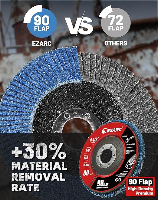 EZARC Flap Discs 80 Grit, 4.5" x 7/8" High Density Jumbo Zirconia Flap Sanding Disc Type 29 for Sanding, Rust Removal, Finishing, Grinding, Deburring (12 Pack)
