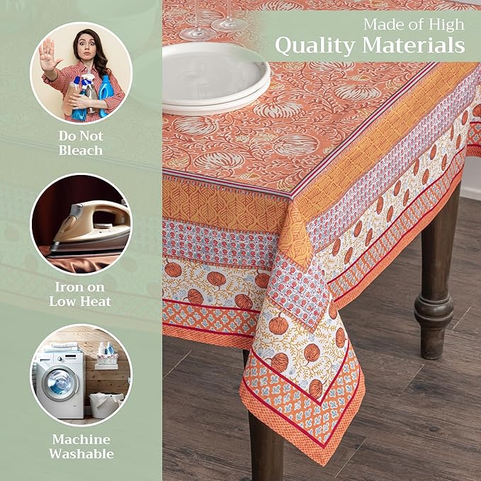 Maison d' Hermine Table Cloth Square Table 100% Cotton 54 x 54 Inches Fall Tablecloth Reusable Everyday Use for Thanksgiving Christmas Decorations Dining Farmhouse Party (Harvest Festival)