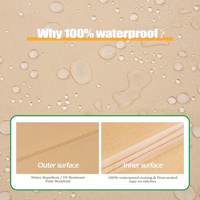 F&J Outdoors Patio Furniture Covers, Waterproof UV Resistant for Table & Chairs Set, Beige, 86"x44"