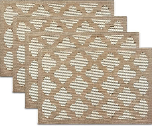 Vinyl Placemats Set of 4, Easy to Clean Plastic Washable Table Mats Heat-Resistant Placemats for Dinner Table (Gold)