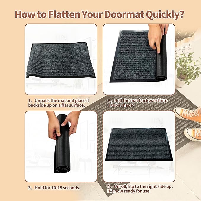 Front Door Mat Outdoor, Non-Slip and Heavy Duty Welcome Mat, Low Profile Easy Clean Indoor Outdoor Doormat for Patio Entryway with Durable PVC Backing.(Dark Grey 47"x31")