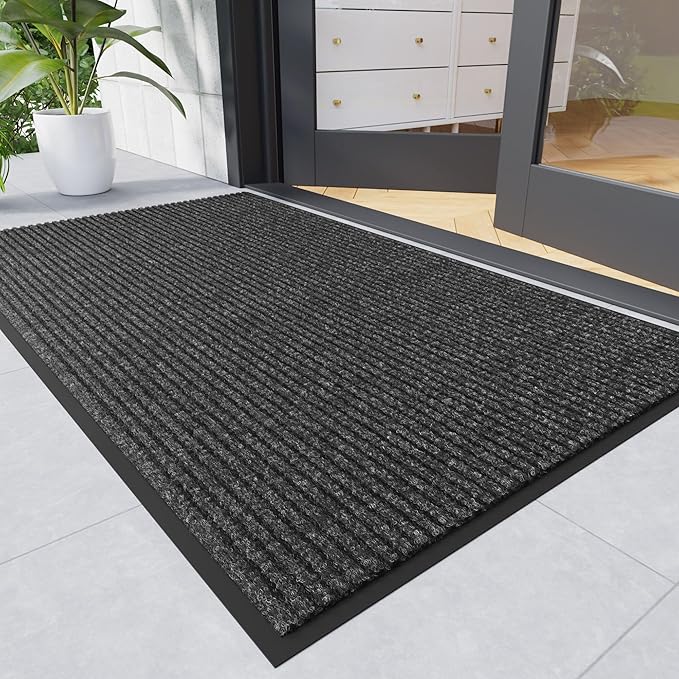 Front Door Mat, 3' x 6' Heavy Duty Indoor Outdoor Door Mat for Entryway, Commercial Door Mats Entrance, Low Profile Welcome Mats Non-Slip, Durable Rubber Backing Entry Mat for Patio, Home