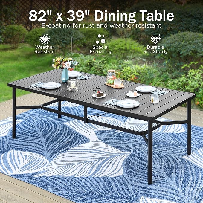 PHI VILLA 9 Piece Patio Dining Set, Patio Furniture Outdoor Dining Set with Adjustable Portable Patio Folding Chairs (Grey) & Large Patio Dining Table for Yard, Garden and Deck