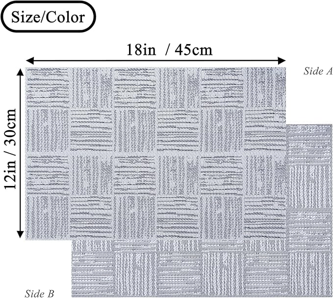 Placemats Set of 8, Plastic Vinyl 18" x 12" Place Mats for Dinner Table, No-Slip Wipeable Table Mats Daily Use Patio Kitchen Decoration (White Mix Black)
