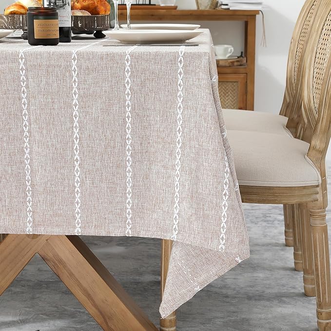 Chassic 60 x 120 inches Farmhouse Style Linen tablecloths, Wrinkle Resistant Washable Dining Room Table Cloths for 8 Foot Rectangle Tables - Light Coffee
