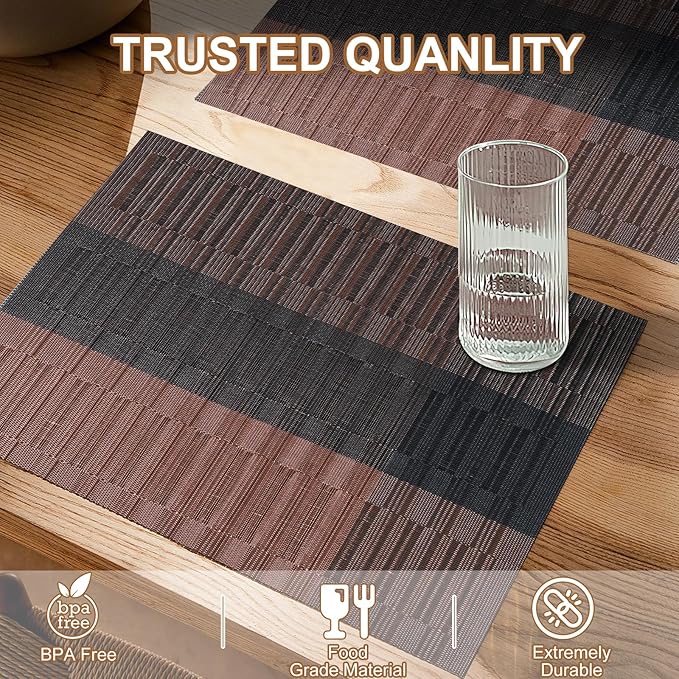 BETEAM Placemats Set of 6, Woven Vinyl Placemat for Dining Table Washable Wipeable Kitchen Place Mats Durable Indoor Outdoor Table Mats