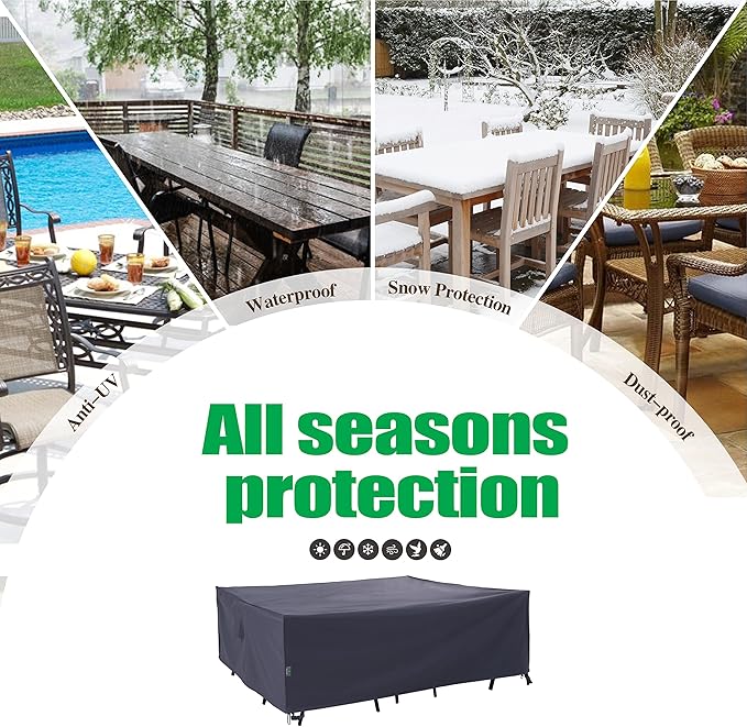 F&J OUTDOORS Patio Outdoor Patio Table Cover 62 x 42 x 27.5 inches, Waterproof UV Resistant Snow Protection for Rectangular Dining Table, Grey