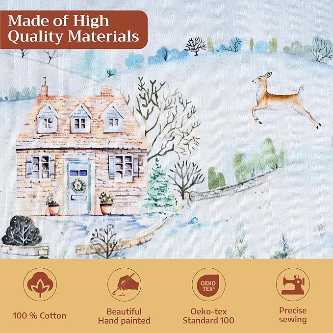 Maison d' Hermine Table Cloth Rectangle Table 100% Cotton 60 x 120 Inches Fall Tablecloth Reusable Everyday Use for Thanksgiving Christmas Decorations Dining Farmhouse Party (Snowy World)