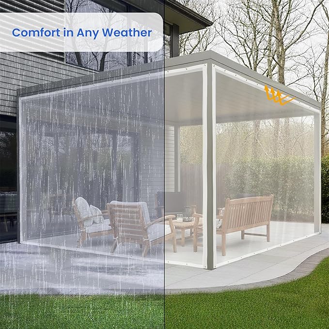 Covers & All Outdoor Clear Tarp Curtain, 18oz Clear Outdoor Curtains for Patio, Waterproof & Tear Proof Transparent PVC Vinyl Tarp with Rustrpoof Grommets for Porch, Gazebos, Balcony (4'H x 9'W feet)