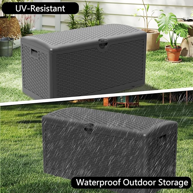 80 Gallon Pro Resin Deck Box, Waterproof Outdoor Storage Bin for Patio, Poolside, and Garden, Lockable & UV-Resistant, Black