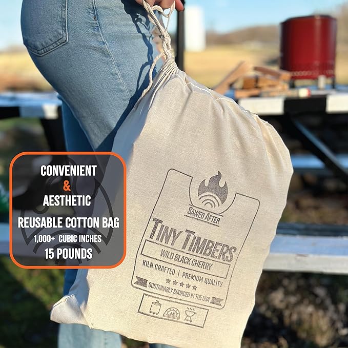 The Tiny Timbers USDA Grade Kiln Dried Hardwood for Table Top Fire Pit and Pizza Oven | Compatible with Solo Stove Mesa & Mesa XL | 5" Splits | USA Sourced | 15 lb. | 1000+ cu. in. | Wild Black Cherry