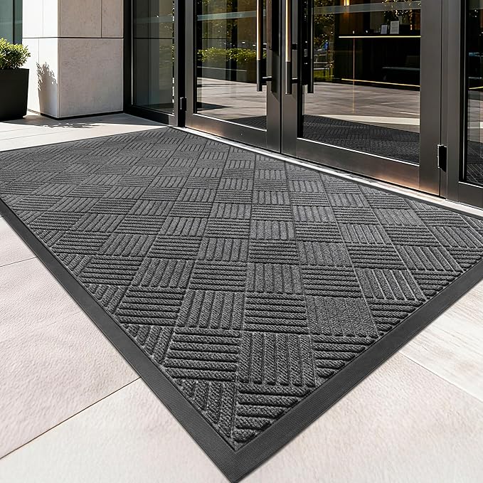 Front Door Mat, Heavy Duty Indoor Outdoor Doormat, 72" x 24" Low Profile Outdoor Mats for Home Entrance, Stain and Fade Resistant Welcome Mat Ideal for High Traffic Area, Diamond Grey
