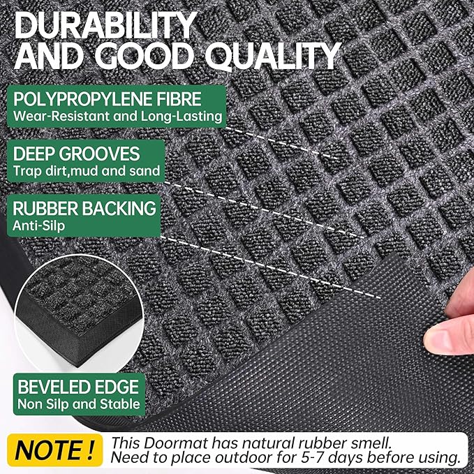 Front Door Mat Outside Entrance, 4' x 2' Heavy Duty Indoor Outdoor Door Mats for Entryway, All Season Weather Outdoor Doormat, Natural Rubber Non Slip Welcome Mats for Front Door