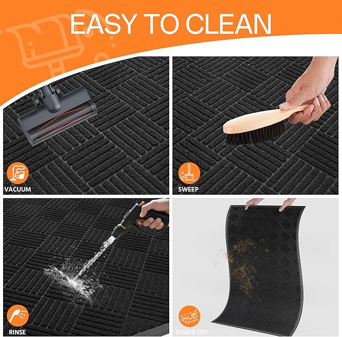 Indoor Outdoor Door Mat, 4’x 2' Doormat for Entryway, Rubber Backing Non Slip Front Door Mat Outside Entrance, Super Absorbent Commercial Floor Mat for Home Office, Black